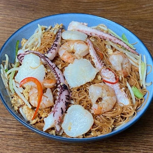 Wok-Fried "Mee Sua" With Diced Seafood, Egg And Bean Sprouts